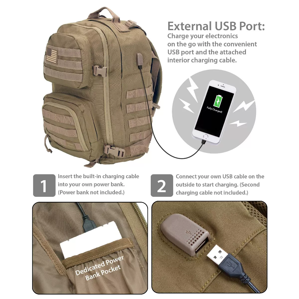 Rockland 20'' Military Tactical Laptop Backpack - Tan