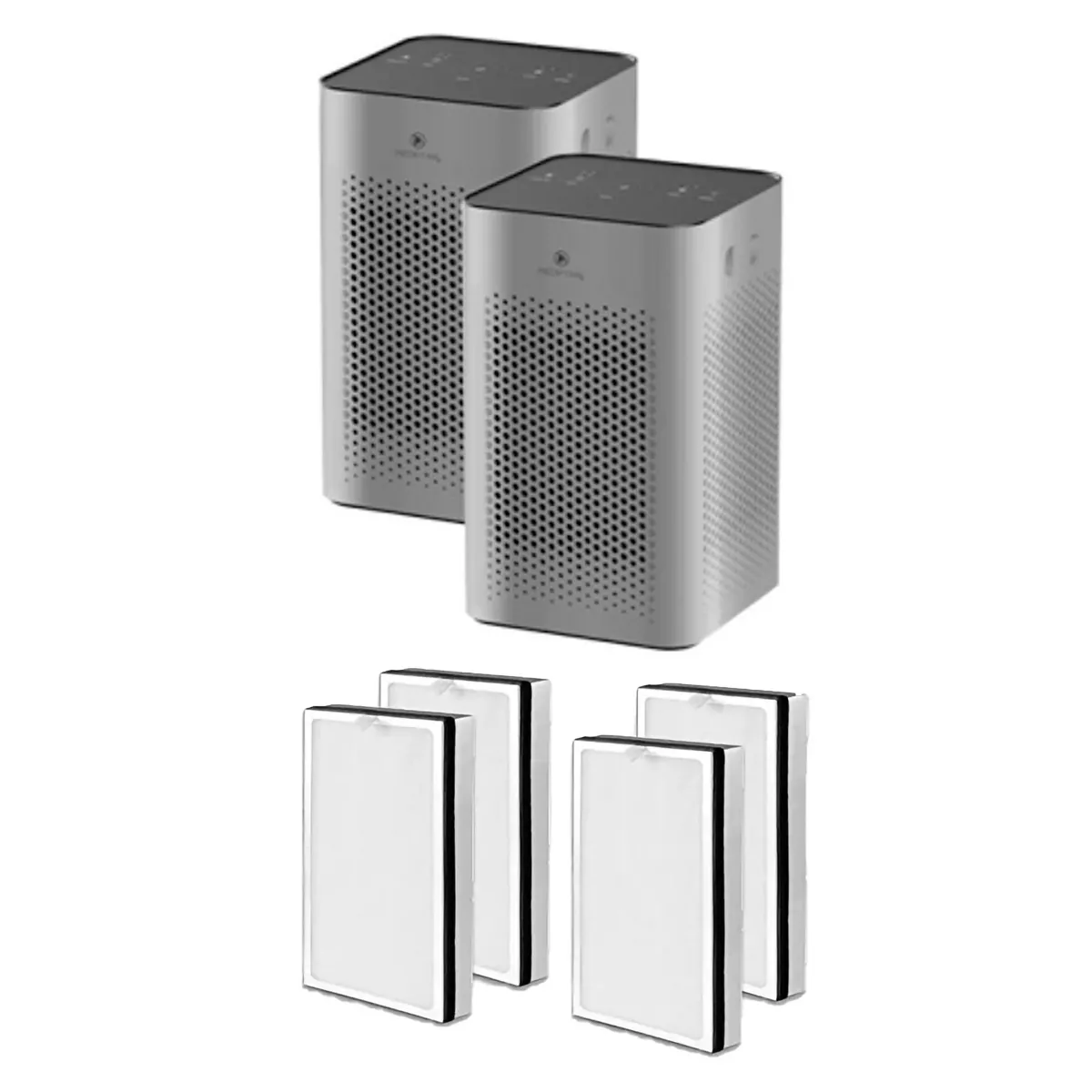 Medify Air MA-25-S2 Medical Grade HEPA Table Top Air Purifier, Silver (2 Pack) and MA-25R-2 Air Purifier 3 in 1 Replacement Filter Set (2 Pair)