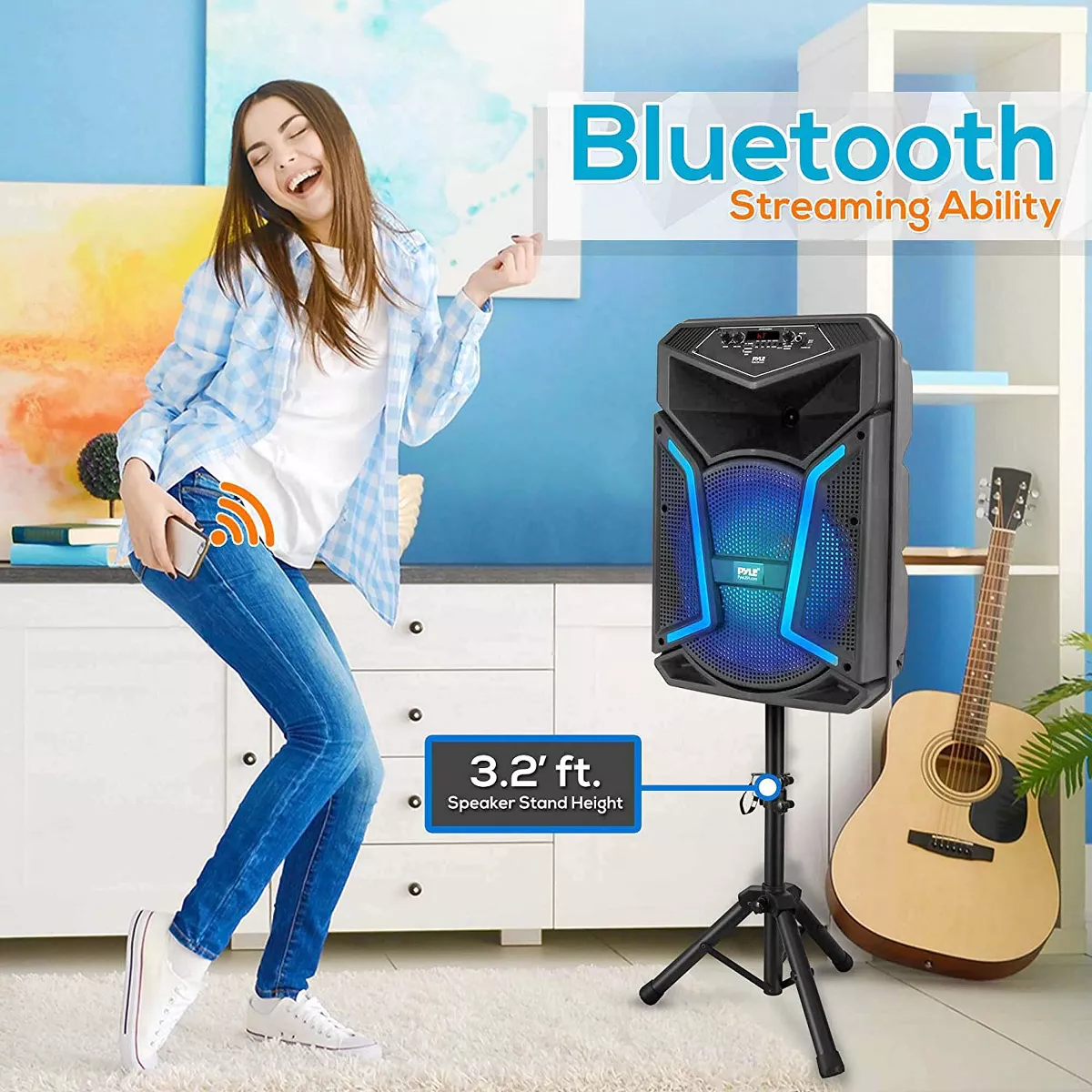 Pyle PPHP122SM 800 Watts Portable Indoor Outdoor Bluetooth Speaker System with Rechargeable Battery and Flashing Party Lights