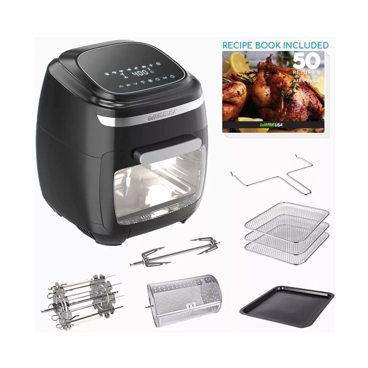 GoWISE Vibe 11.6-Quart Air Fryer Toaster Oven w/ Rotisserie & Dehydrator, Black