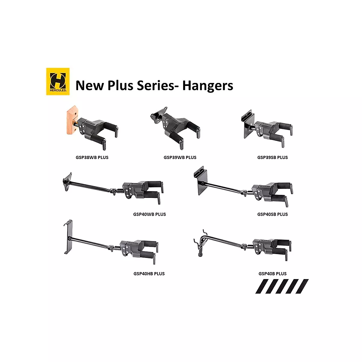Hercules GSP38WB PLUS Auto Grip System (AGS) Guitar Wall Hanger Short Arm, Wooden Base