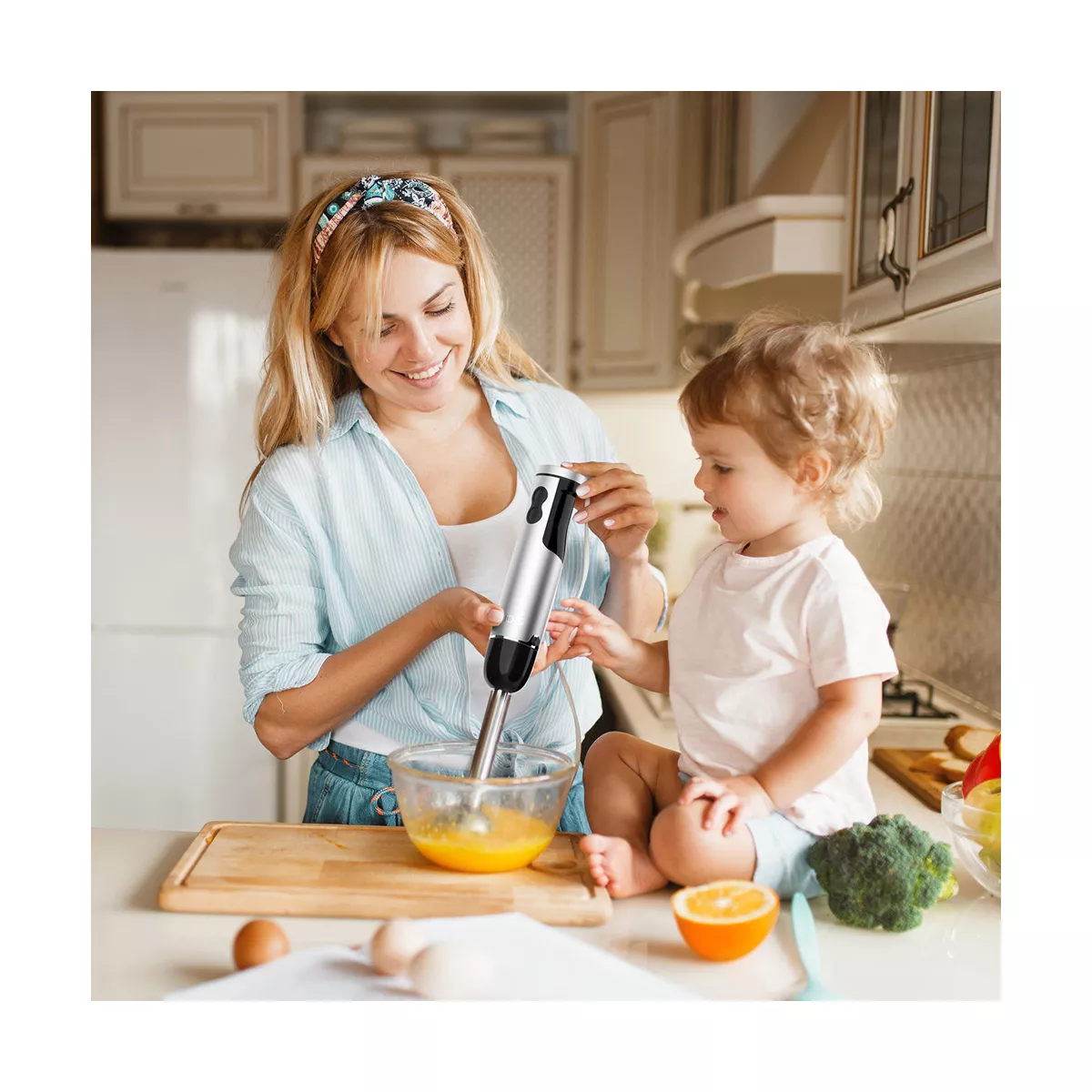 KOIOS HB-2050 800 Watt Electric 12 Speed 4 In 1 Immersion Hand Blender Kitchen Appliance with Anti Splash S-Shaped Blade, Black