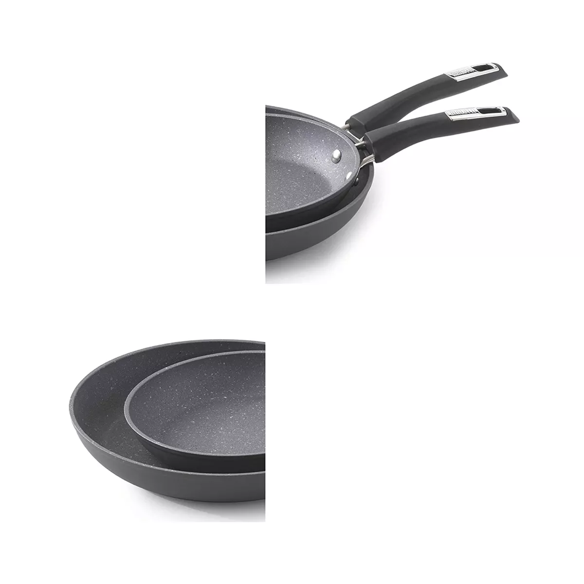 Bialetti 7556 Impact Covered Nonstick Heavy Gauge Aluminum Oven Safe 8 and 10 Inch Frying Pan Kitchen Set with Silicone Handles, 2 Pack, Gray