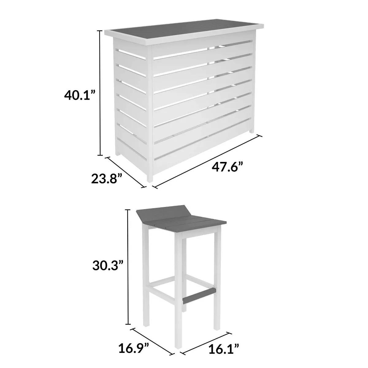 Ariesa 3pc Outdoor Bar Set - White & Gray - CosmoLiving