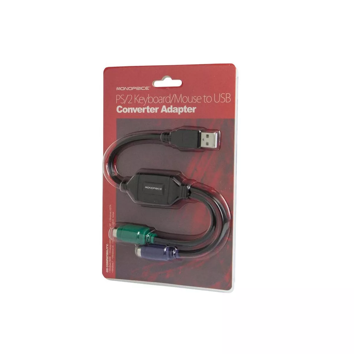 Monoprice PS/2 Keyboard/Mouse to USB Converter Adapter, Black