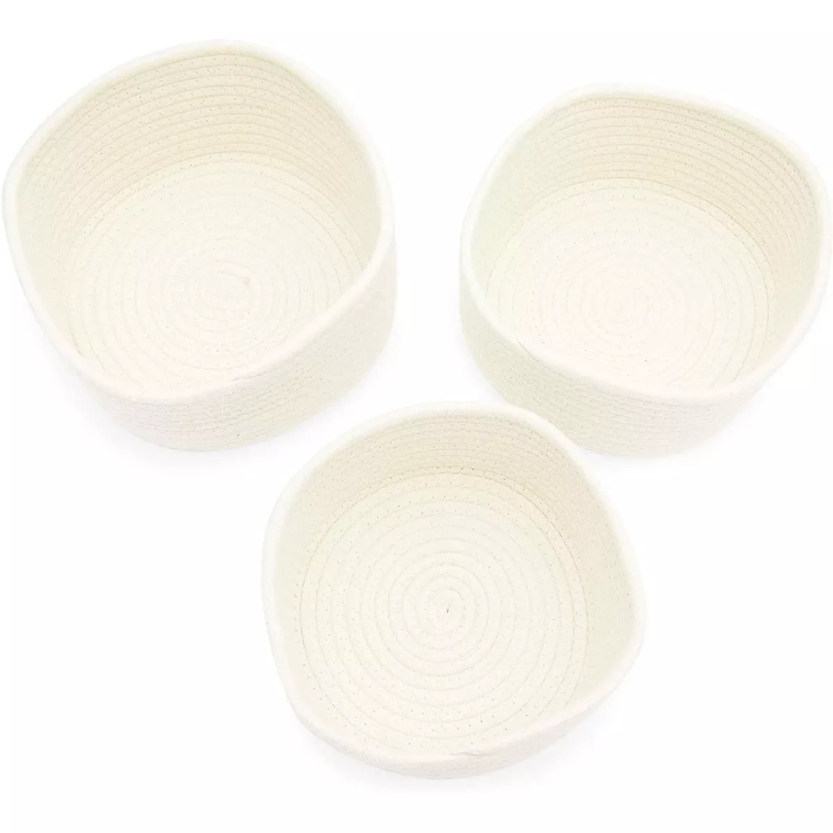 Farmlyn Creek 3-Pack Round Cotton Woven Baskets for Storage, White Home Organizers (3 Sizes)