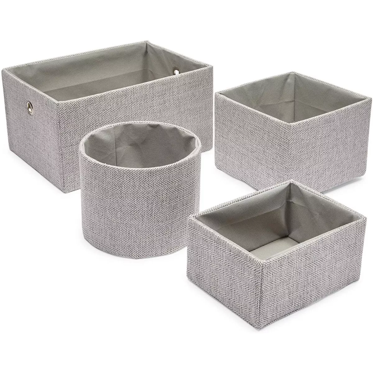 Juvale 4 Pack Fabric Basket Storage Containers Grey Organizers, 4 Sizes