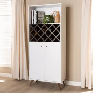 Serafino and Walnut Finished Wood Wine Cabinet White/Brown - BaxtonStudio