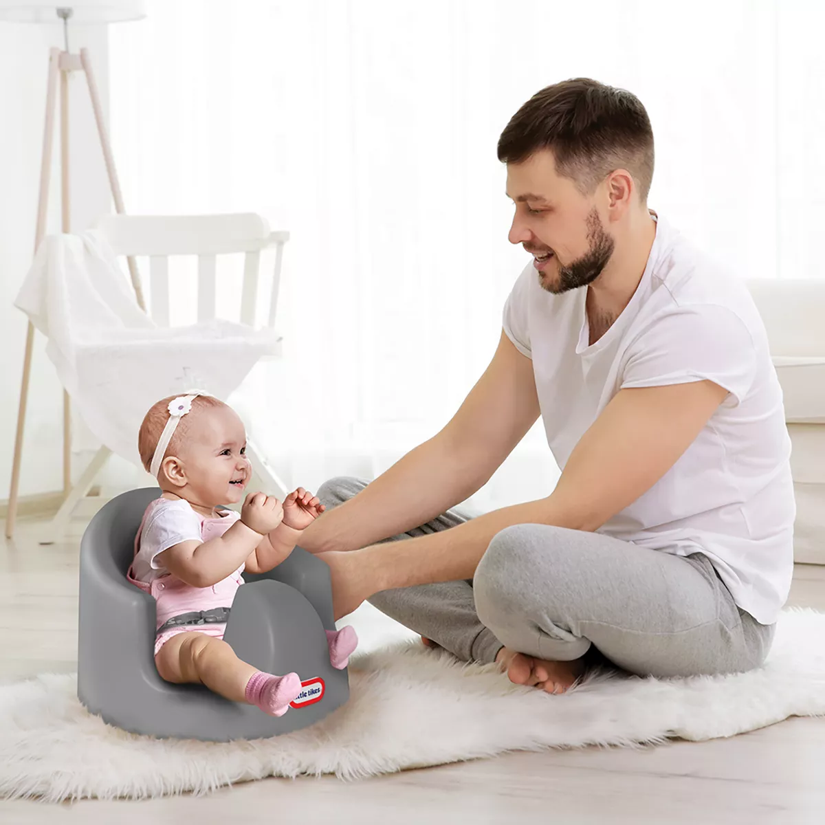 Little Tikes My First Seat Foam Cushion Floor Support Seat Baby Chair for Infant, Toddler, and Baby Feeding, Dining, and Activity Playing (Grey)