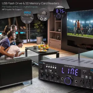 Pyle PDA4BU Bluetooth Multi Channel Home Theater Preamplifier Stereo Sound System w/ USB, AUX, 2 Microphone Inputs, and FM Radio Tuner (2 Pack)