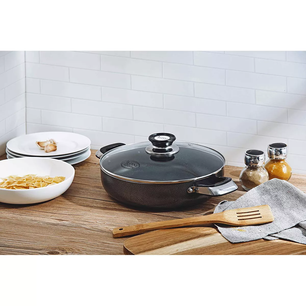 Alpine Cuisine Aluminum Non-Stick Dutch Oven Pot with Glass Lid and Carrying Handles, 6.5 Quart, Gray