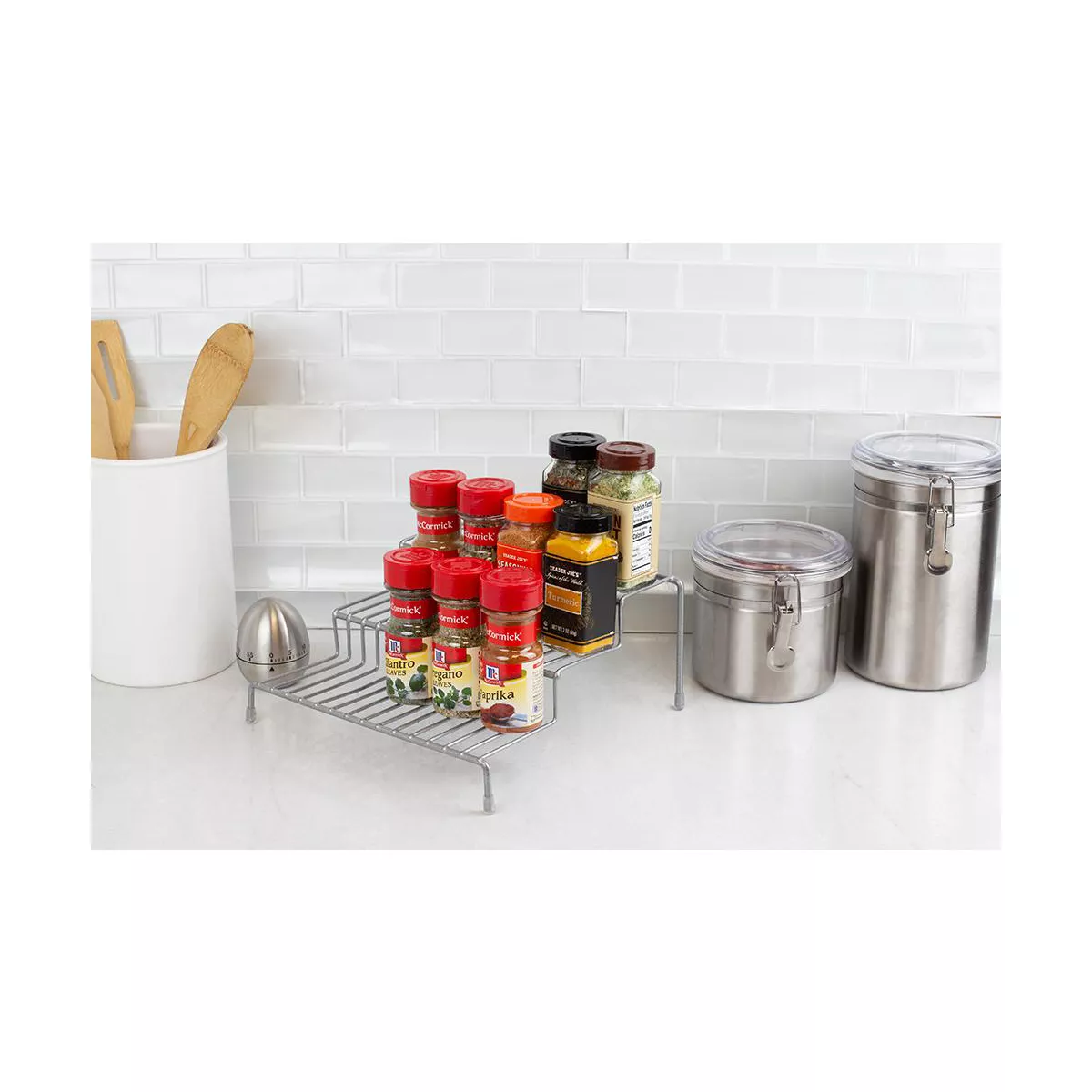 Home Basics 3 Level Vinyl Coated Steel Seasoning Rack, Silver