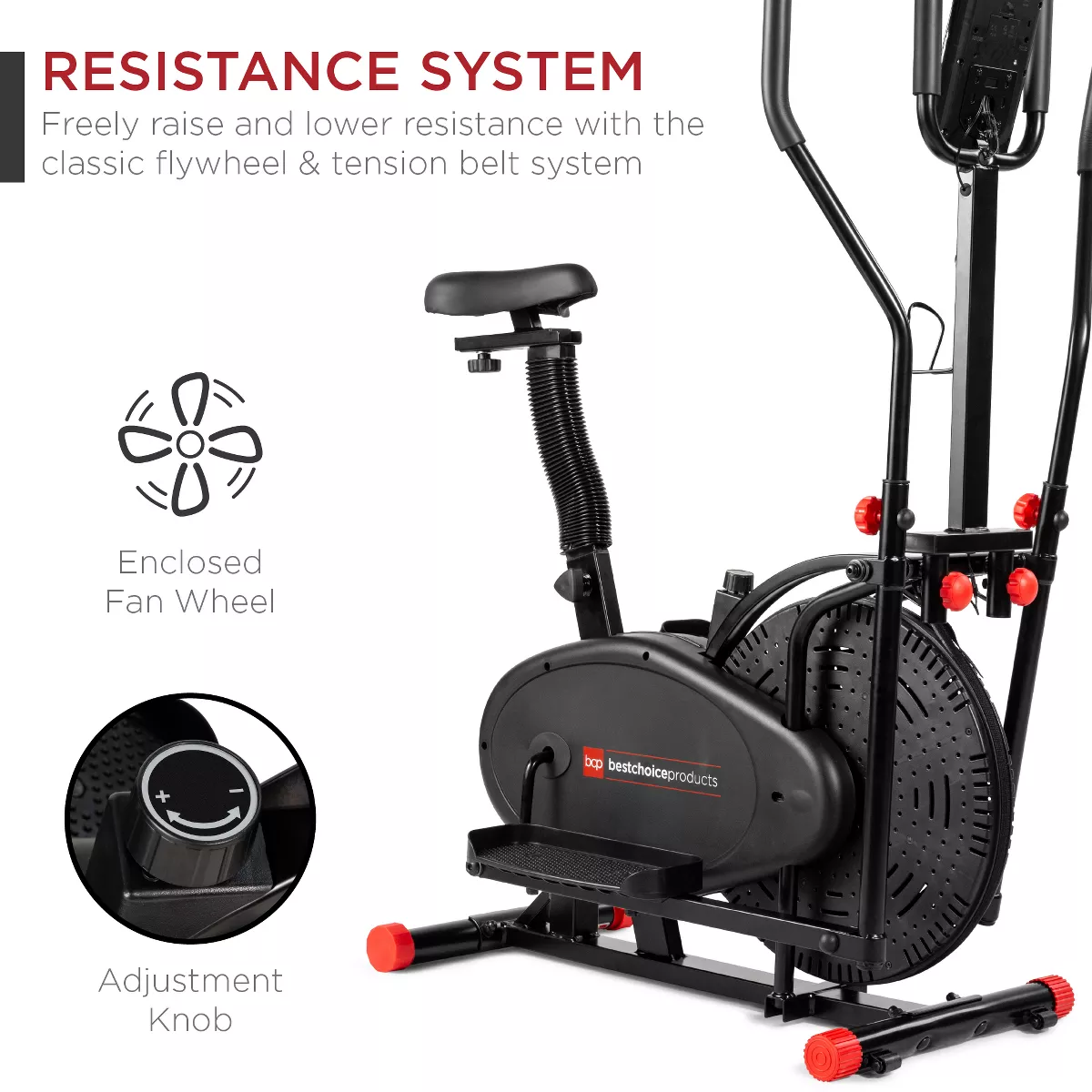 Best Choice Products 2-in-1 Elliptical Trainer Exercise Bike w/ LCD Screen, Adjustable Seat, 220lb Capacity