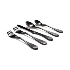 Knork Original Titanium 20 Piece Service for 4 Cutlery Silverware Utensil Flatware Set with Forks, Knives, and Spoons, Black Matte
