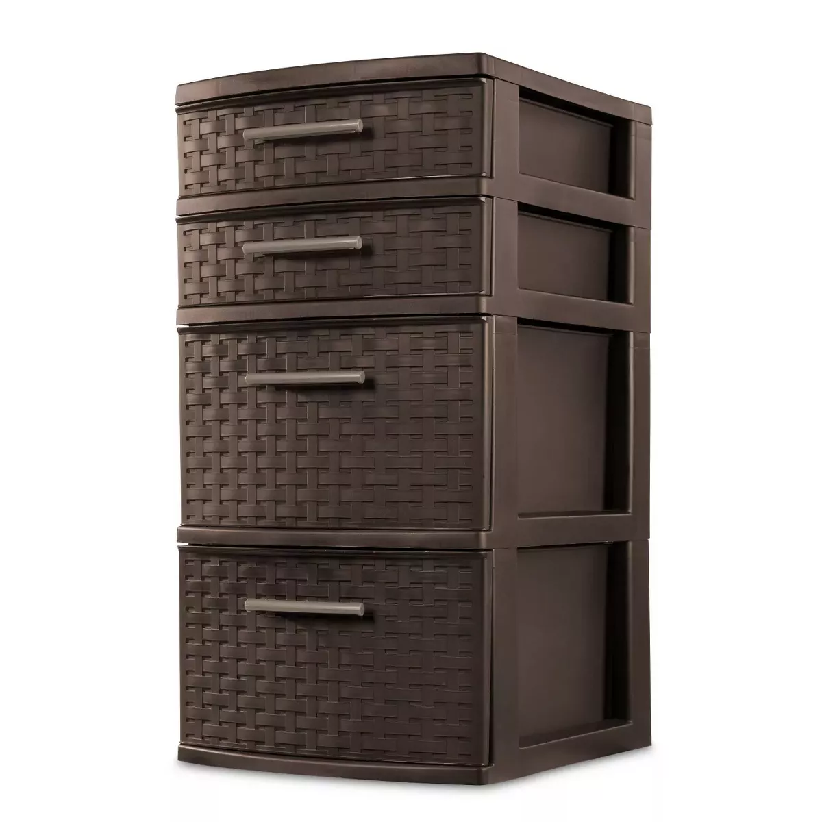 Sterilite 26226P02 4 Drawer Organizer Storage Tower with Medium Weave Drawer Fronts and Easy-Pull Handles, Espresso Brown (2 Pack)