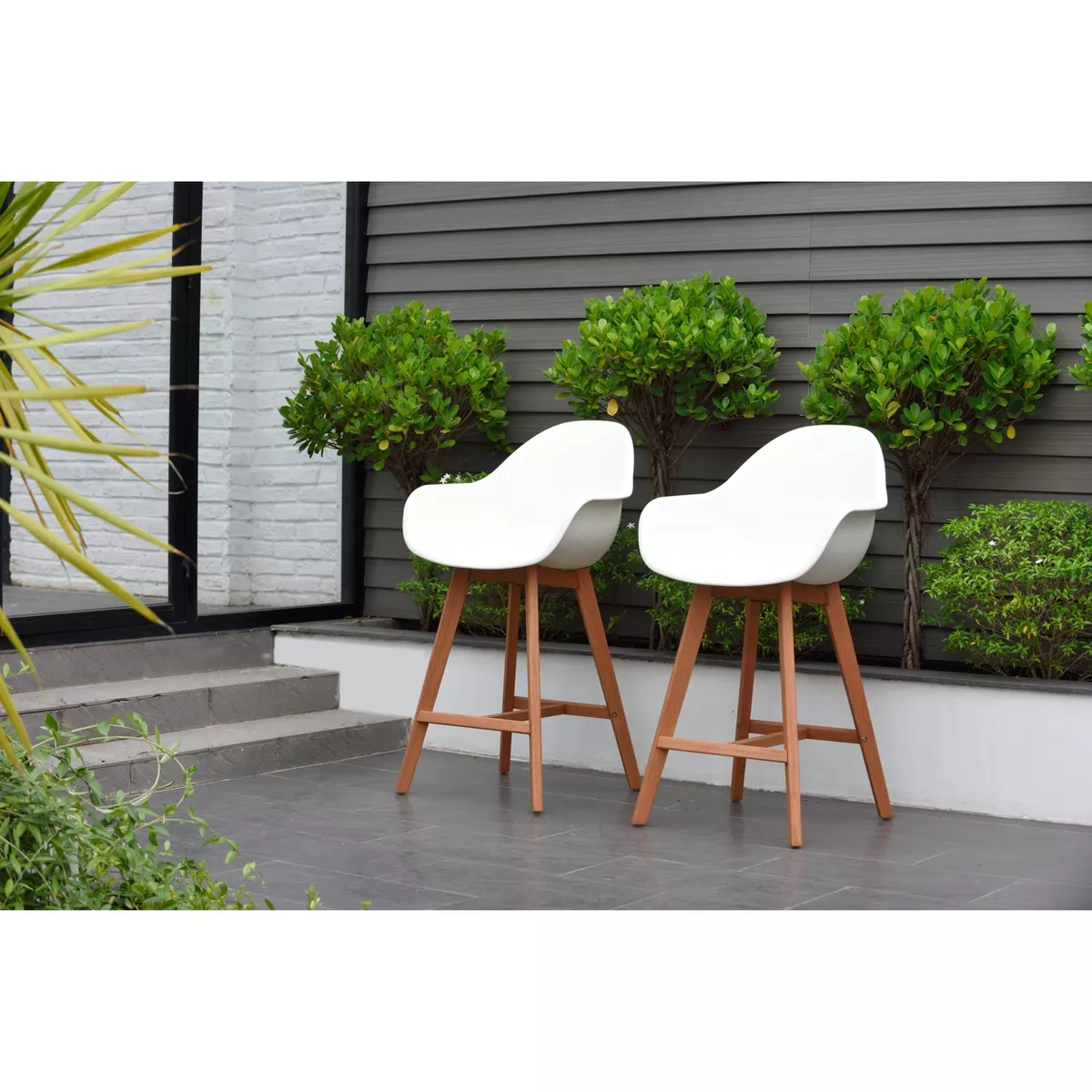 2pk Metz Eucalyptus Patio Barstool Set with Arms White - Amazonia
