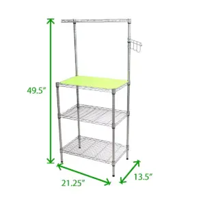 MIND READER 3-Tier Metal Rack Utility Shelf and Microwave Stand with Hooks on the Side (SILVER)