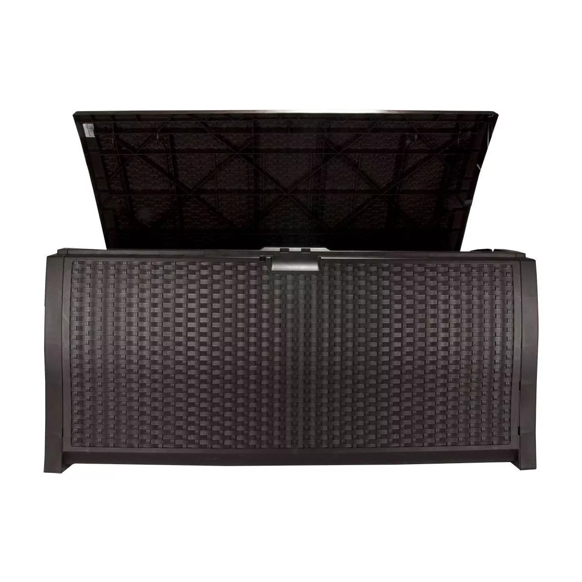Suncast 99 Gallon Deck Garden Garage Home Wicker Resin Pool Box-Mocha (2 Pack)