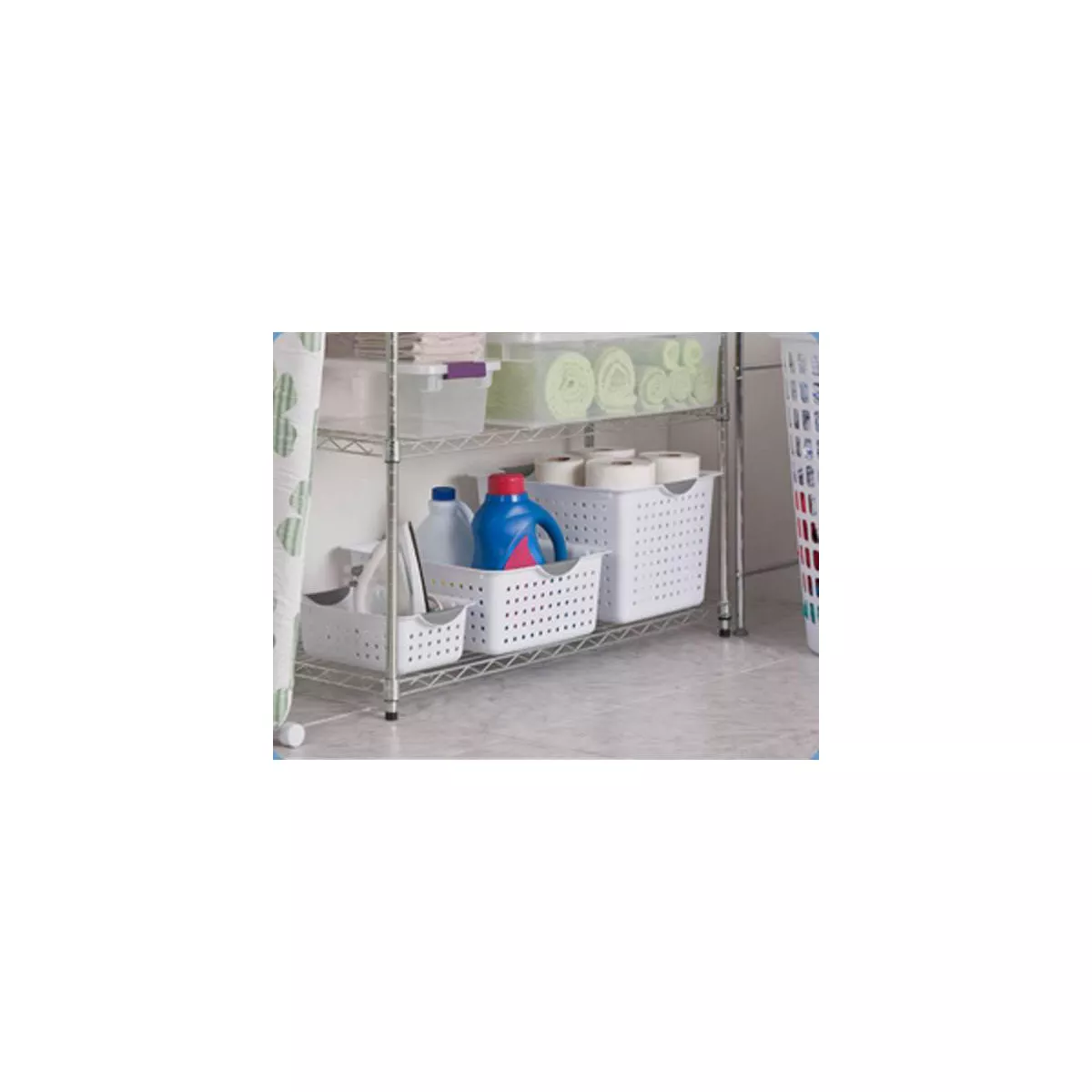 Sterilite Deep Ultra Plastic Storage Bin Organizer Basket, Clear White (12 Pack)