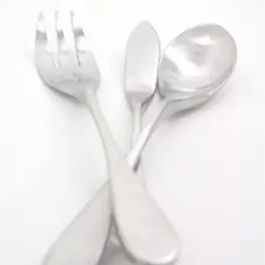 Knork 5 Piece Stainless Steel Dishwasher Safe Flatware Serving Set with Serving Spoon, Slotted Spoon, Sugar Spoon, Butter Knife, & Meat Fork, Silver