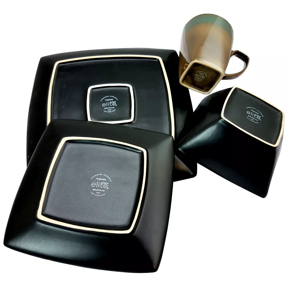 Gibson Tequesta 16pc Square Dinnerware Set- Taupe