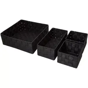 Set of 4 Black Drawer Dividers, Square Closet Drawer Organizer Storage Basket Box Bin, 3 Sizes