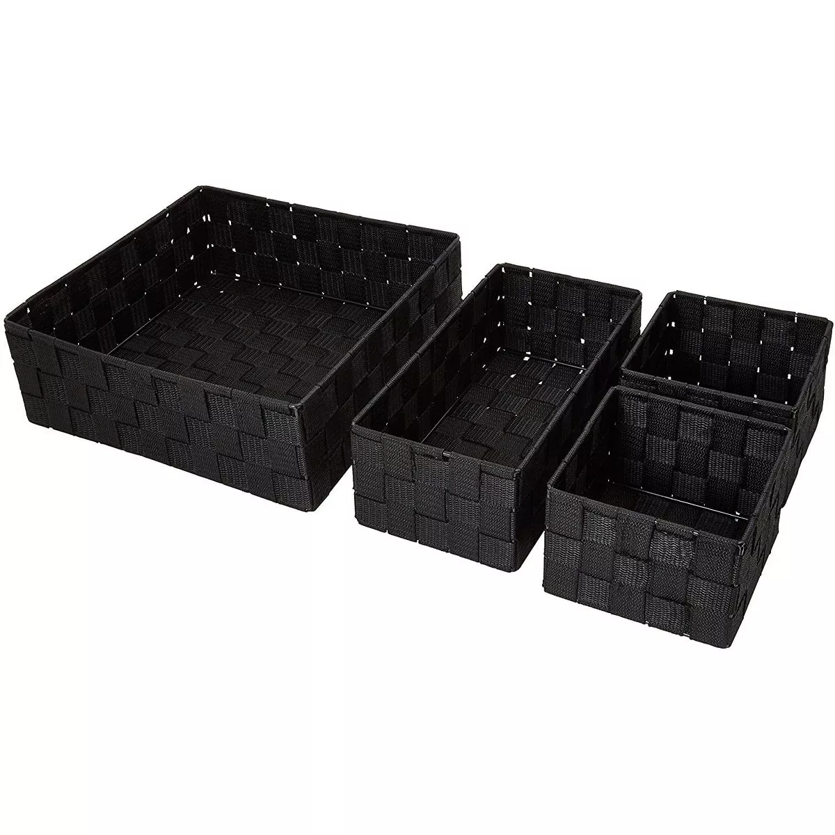 Set of 4 Black Drawer Dividers, Square Closet Drawer Organizer Storage Basket Box Bin, 3 Sizes