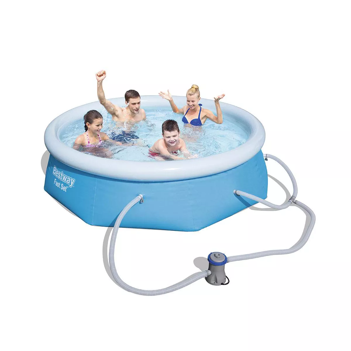 Bestway 57267E Fast Set Up 8ft x 26in Outdoor Inflatable Round Above Ground Swimming Pool with 330 GPH Filter Pump, Blue