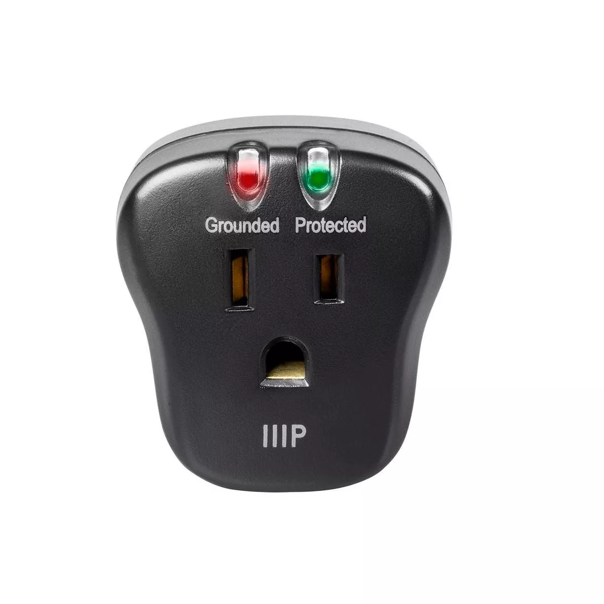 Monoprice 1 Outlet Portable Mini Power Surge Protector Wall Tap - Black | UL Rated 540 Joules With Grounded And Protected Light Indicator