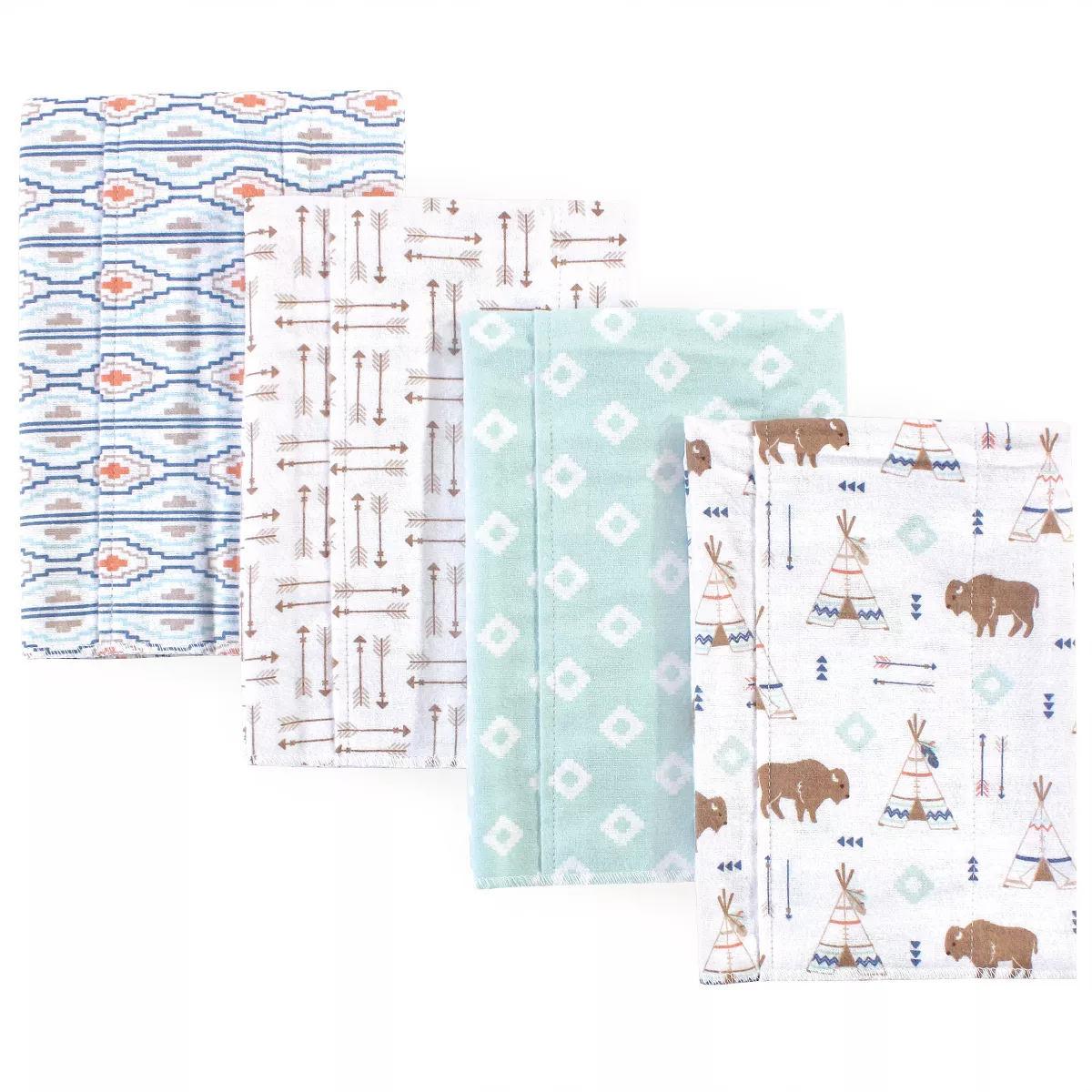 Hudson Baby Infant Boy Cotton Flannel Burp Cloths 4pk, Teepee, One Size