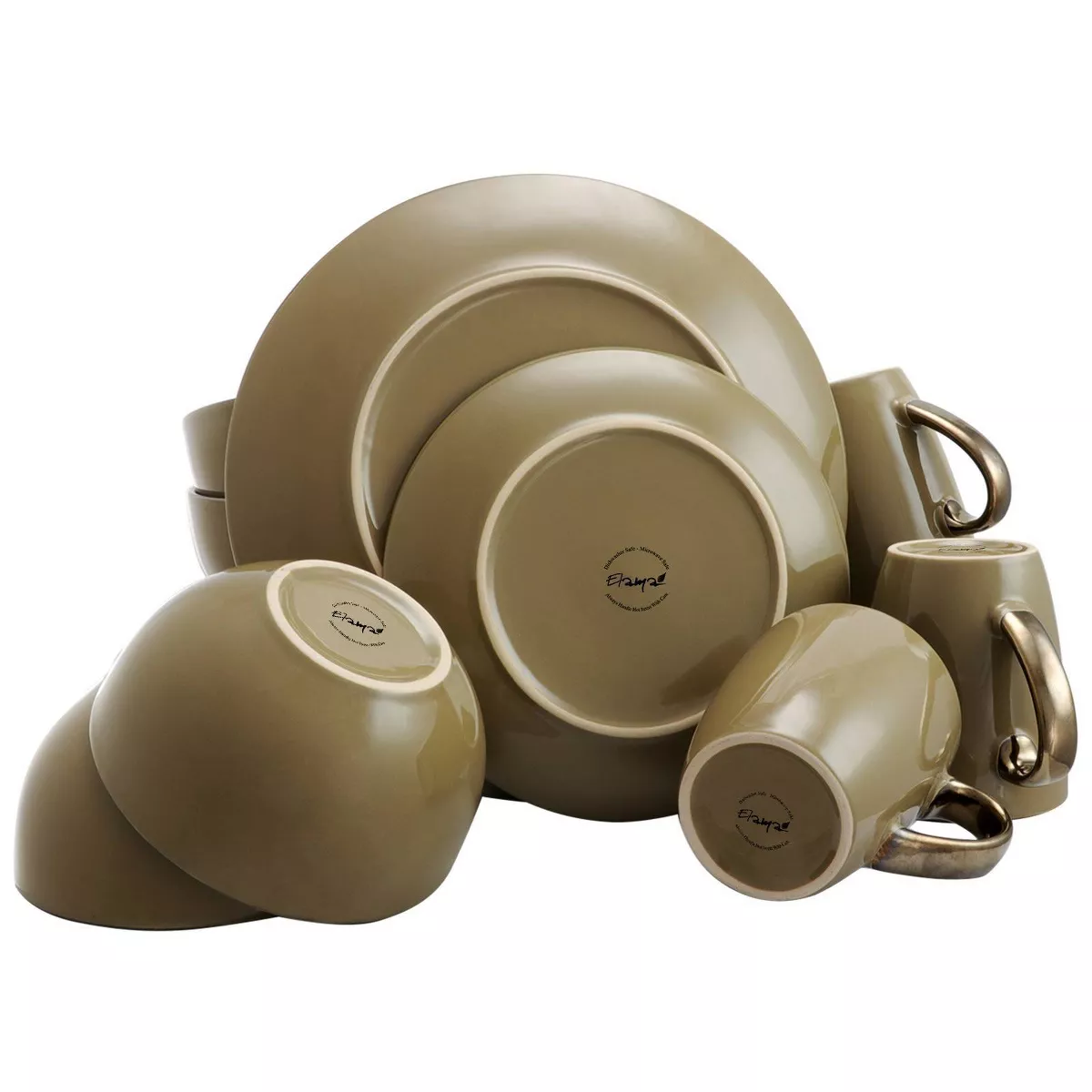16pc Stoneware Solid Dinnerware Set Brown - Elama