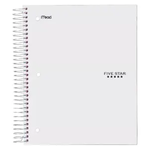 Five Star 5 Subject Wide Ruled Spiral Notebook (Color Will Vary)