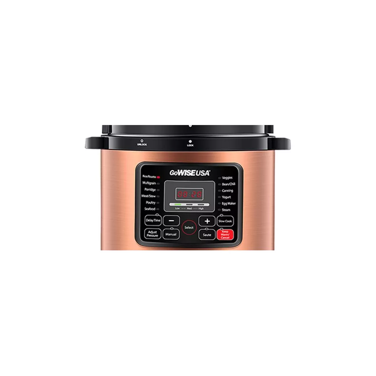 GoWISE USA 8-Quart 12-in-1 Electric Pressure Cooker, Ceramic Pot, Rack, Basket, Measuring Cup, Spoon, and 50-Recipe Book, Copper