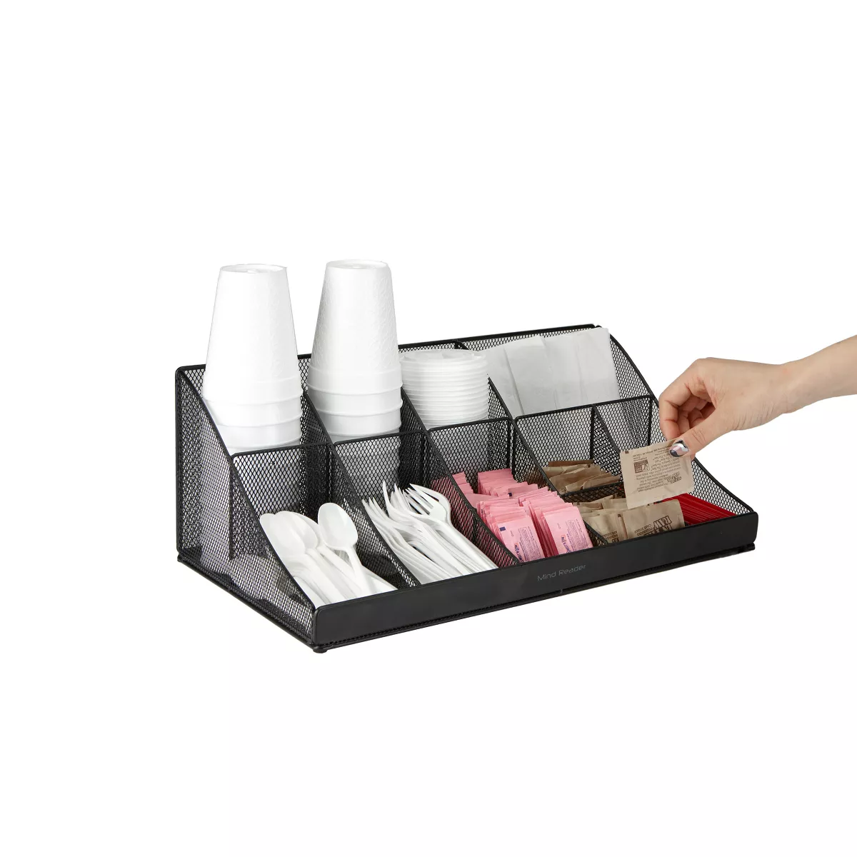 Mind Reader 11 Compartment Break Room Coffee Condiment, Black Metal Mesh