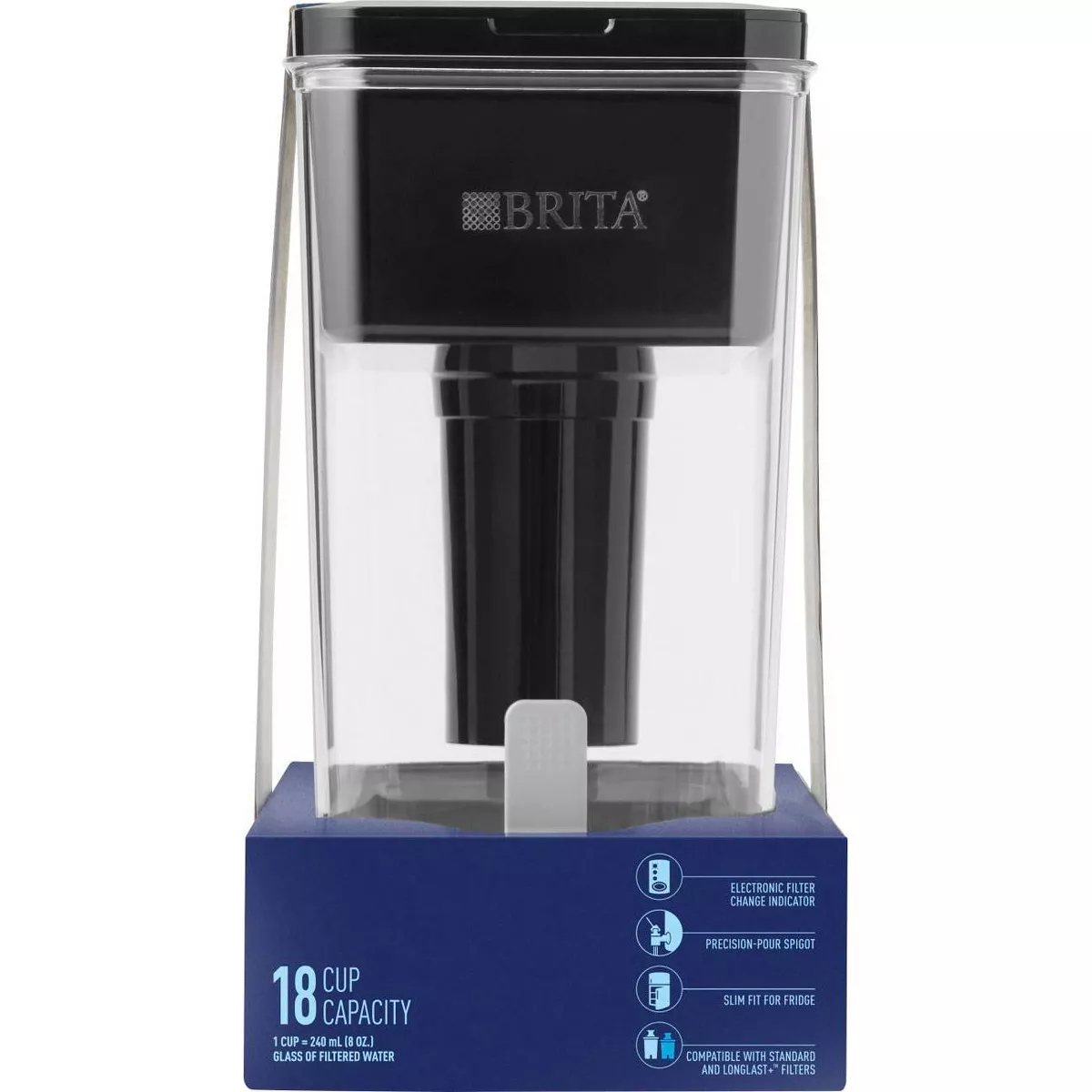 Brita Extra Large 18-Cup BPA Free UltraMax Water Dispenser with 1 Longlast Filter -Jet Black