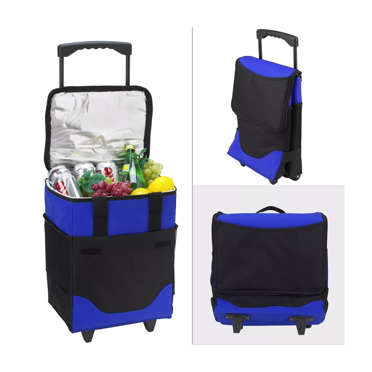 Picnic at Ascot 32 Can Collapsible Rolling Insulated Cooler - Royal Blue