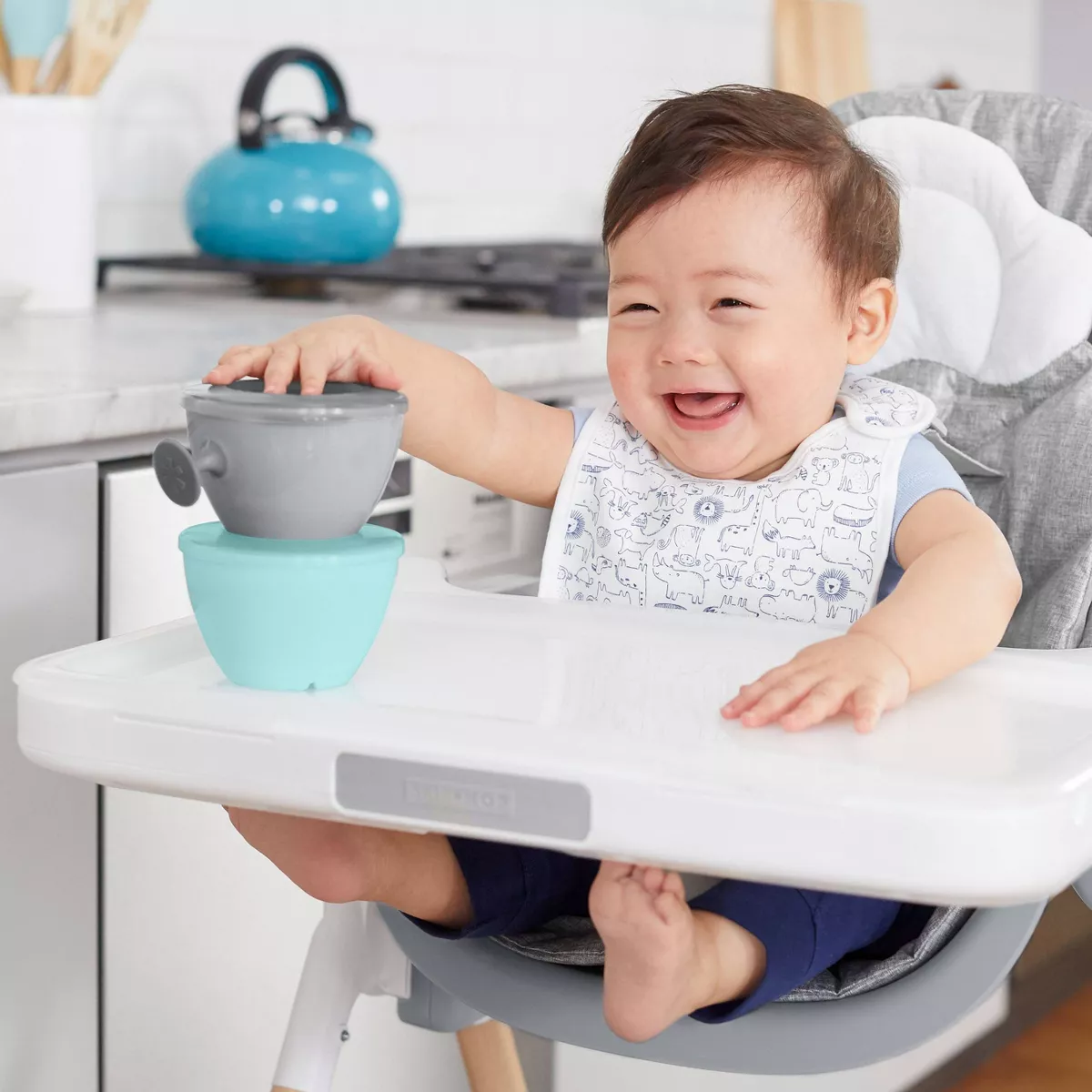 Skip Hop Easy Grab Bowls Gray/Soft Teal - 2pk
