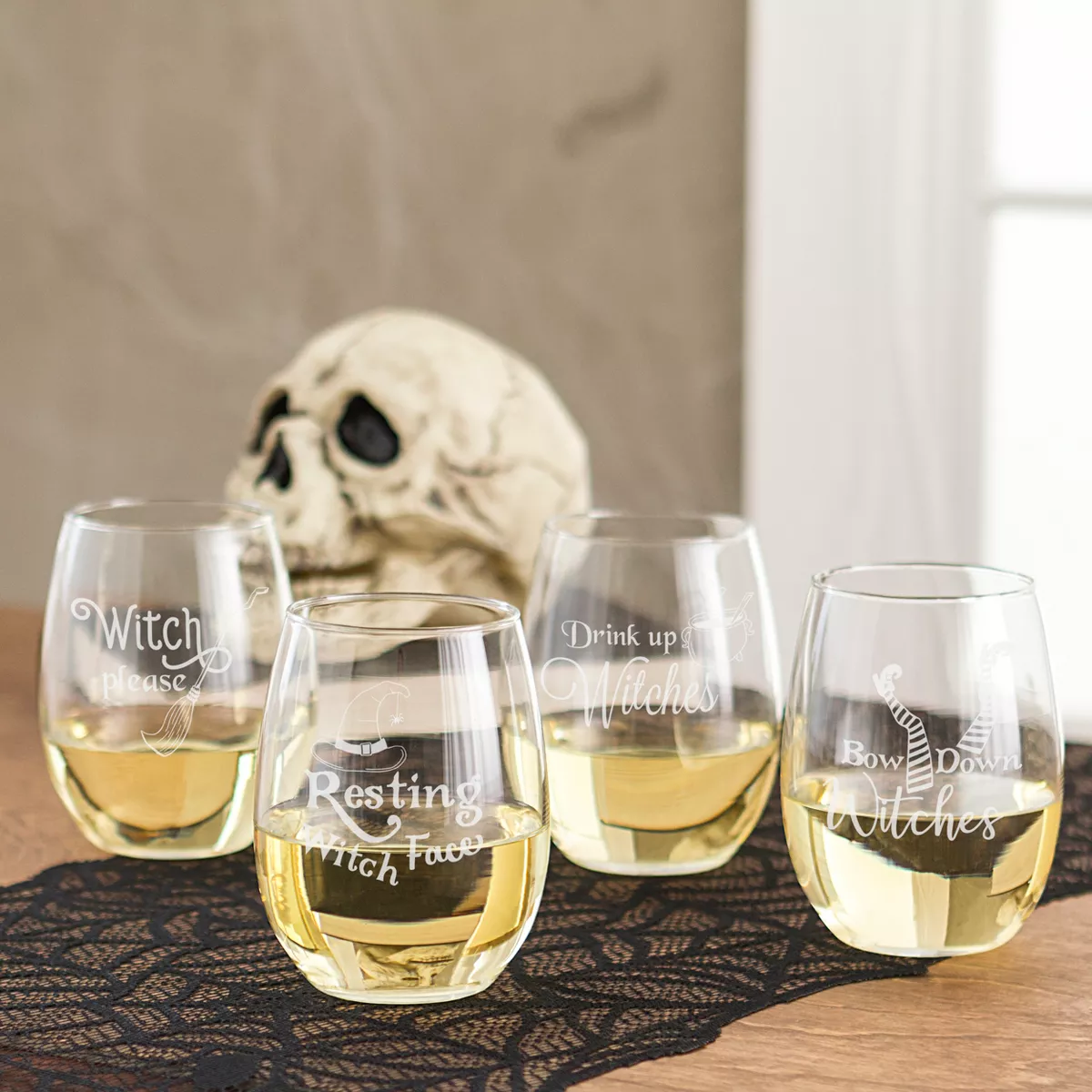 Halloween Drink Up Witches Wine Glasses