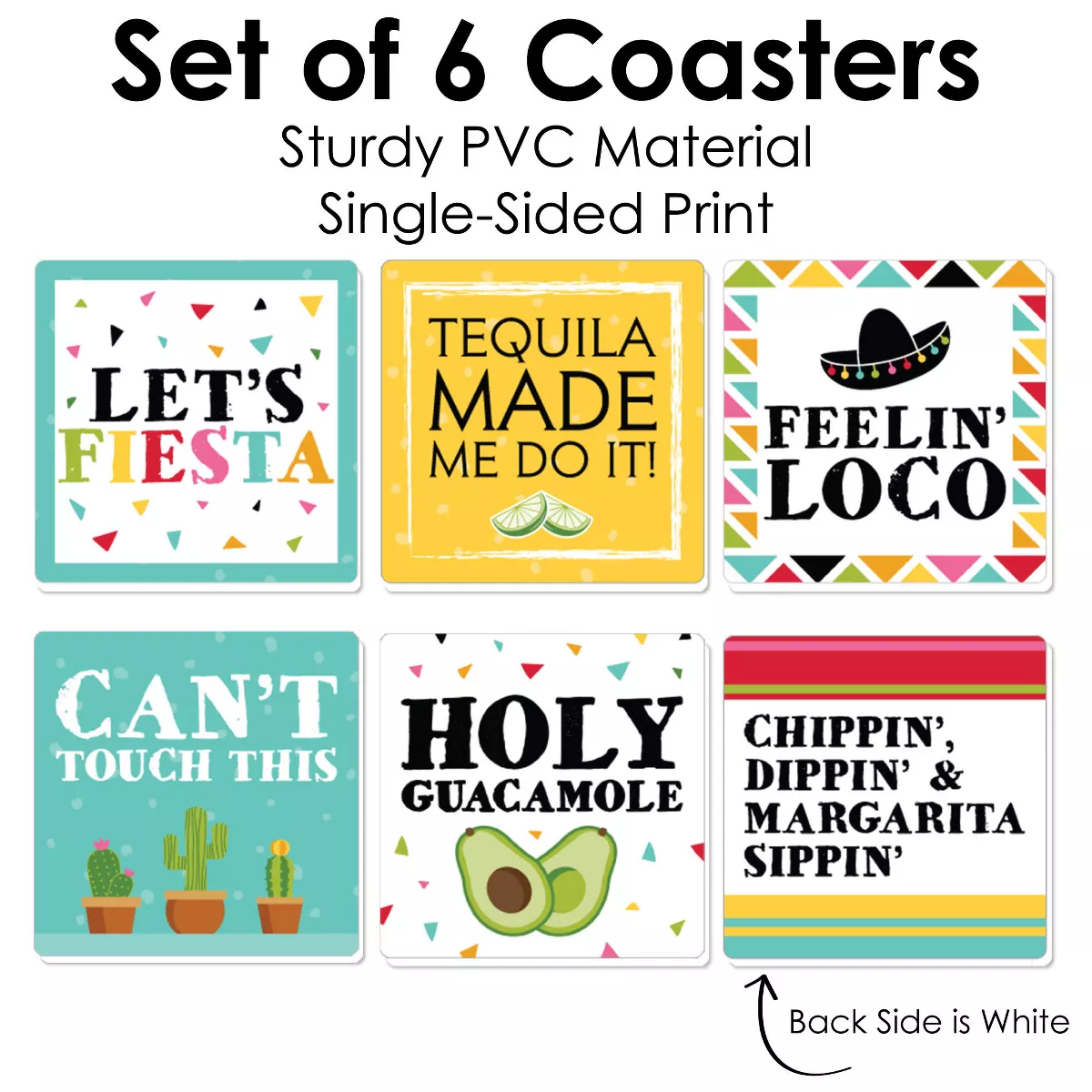 Big Dot of Happiness Let's Fiesta - Funny Mexican Fiesta Decorations - Drink Coasters - Set of 6