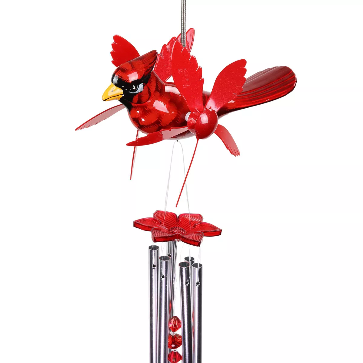 24" Metal Cardinal Spinning Wings Wind Chime Red - Exhart
