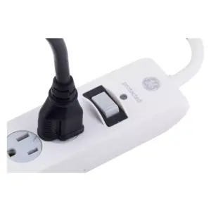 General Electric 6 Outlet Surge Protector With 8' Extension Cord Twist To Close Safety Covers White