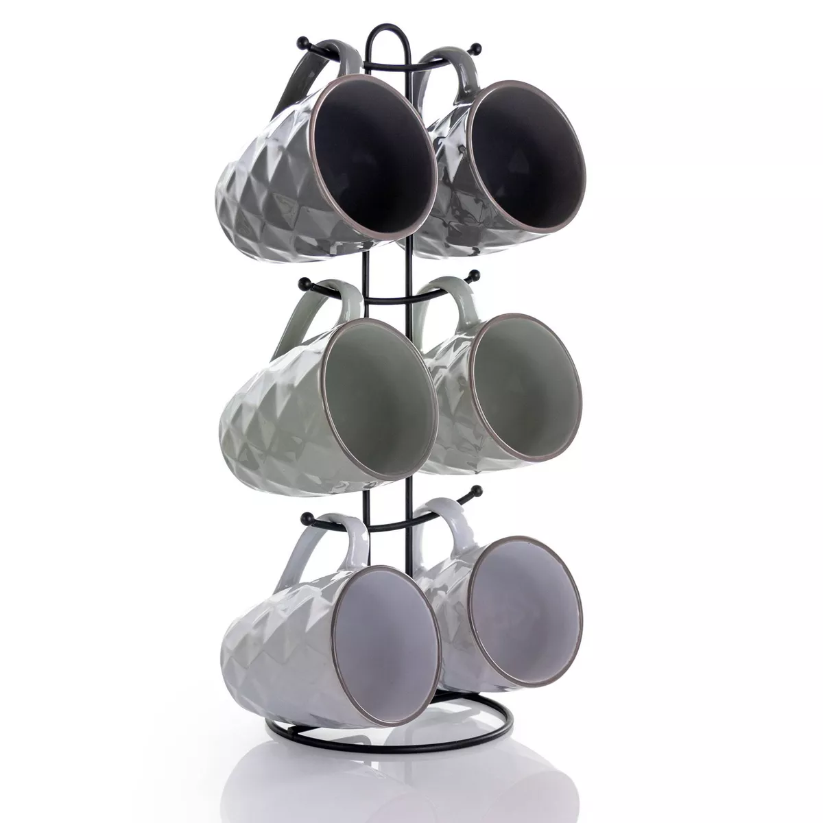 12oz 6pc Porcelain Diamond Waves Assorted Mug Set with Stand - Elama