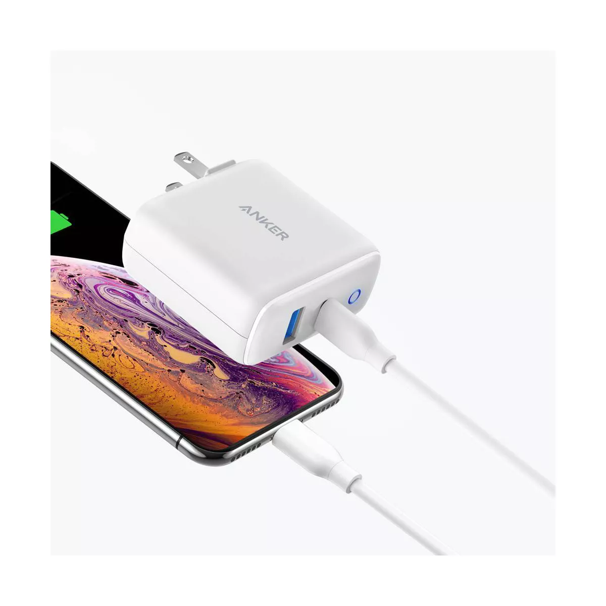 Anker 2-Port PowerPort 25.5W Power Delivery Wall Charger (with 3' PowerLine Select Lightning to USB-C Cable) - White