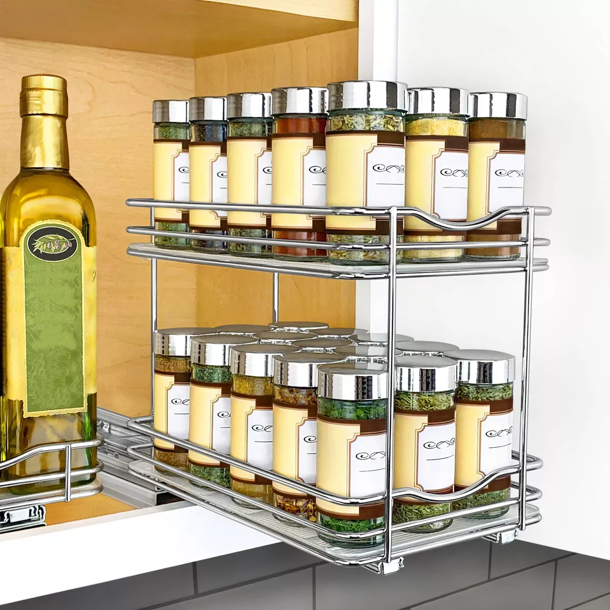Lynk Professional Slide Out Double Spice Rack Upper Cabinet Organizer 6