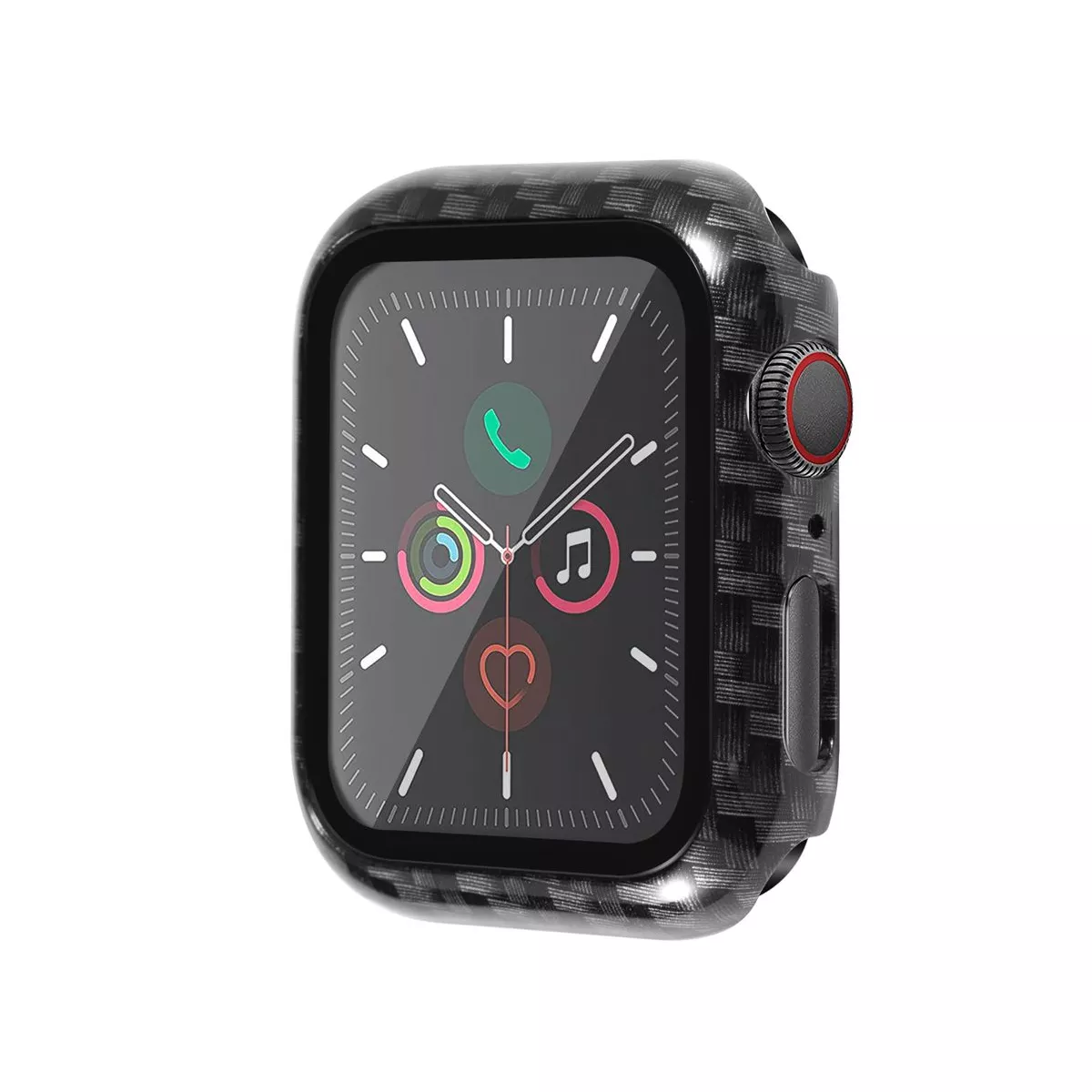 Insten Case For Apple Watch 40mm Series SE 6 5 4, Built in Tempered Glass Screen Protector Carbon Fiber Pattern Hard Cover, Full Protection, Black