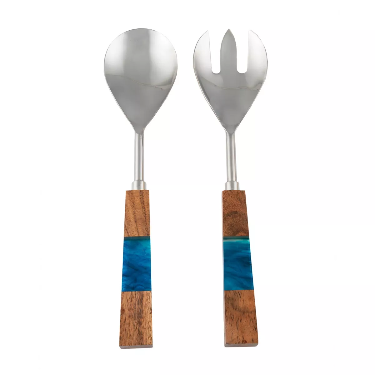 2pc Stainless Steel Salad Servers with Wood Handles Blue - Thirstystone