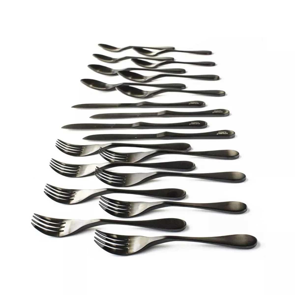 Knork Original Titanium 20 Piece Service for 4 Cutlery Silverware Utensil Flatware Set with Forks, Knives, and Spoons, Black Matte