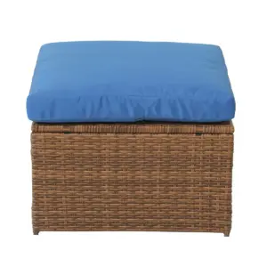 8pc Wicker Rattan Patio Sofa Set with Blue Cushions - Accent Furniture