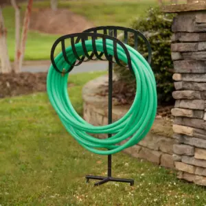 Liberty Garden 647-KD Outdoor Freestanding Manger Decorative Steel Lawn Backyard Hose Holder Stand for 125 Feet of 5/8 Inch Thick Hose, Black