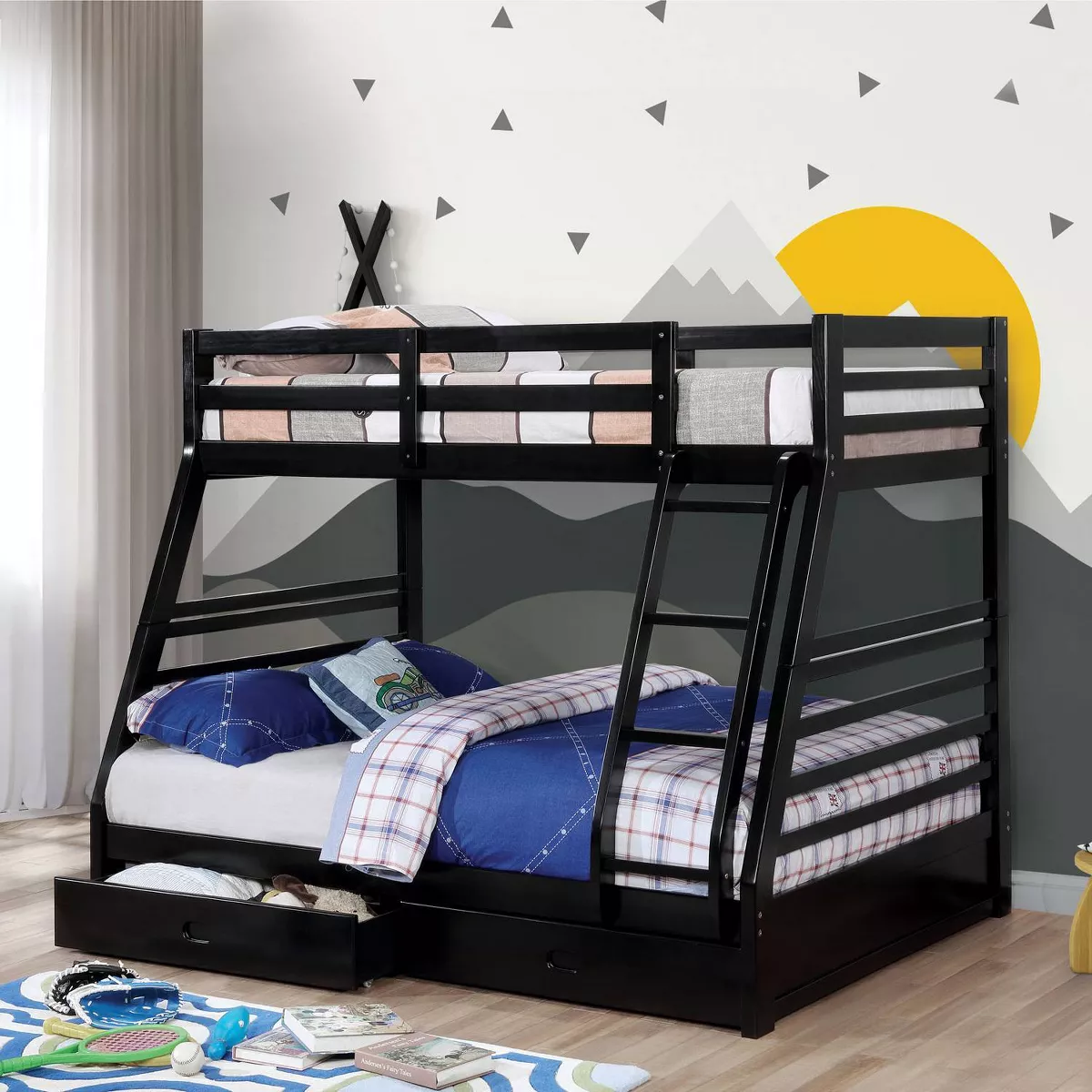 Twin Over Full Kids' Emma Bunk Bed Black - ioHOMES